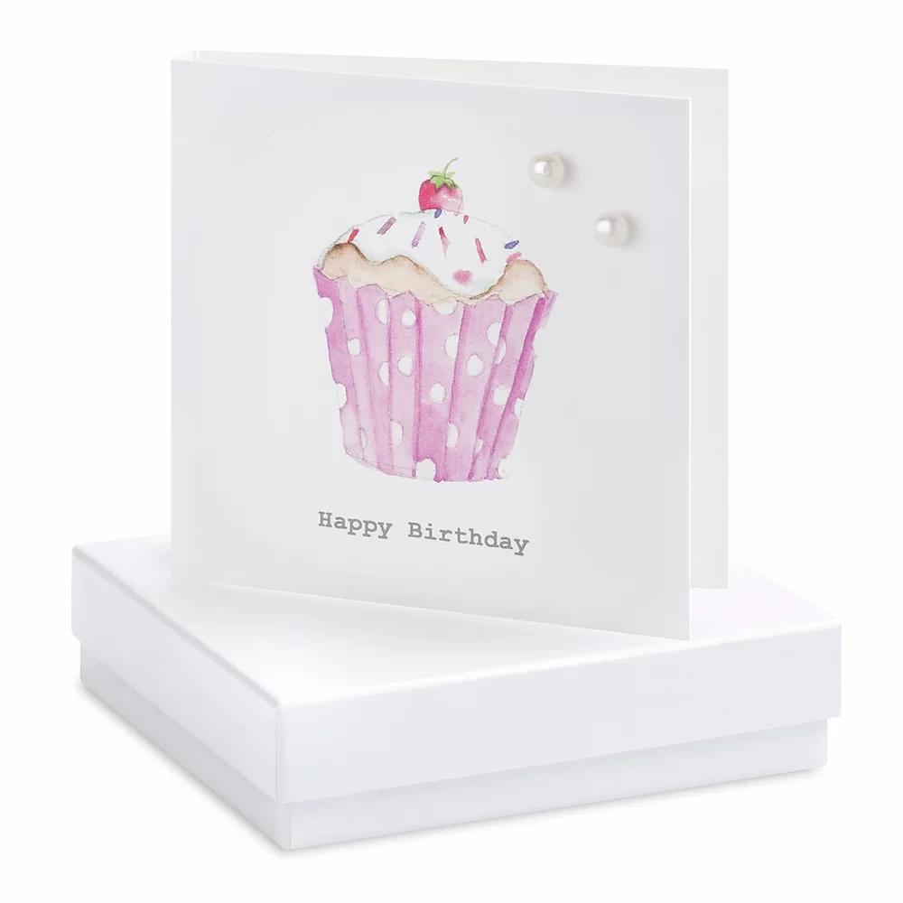 Cupcake Pearl Earrings Card