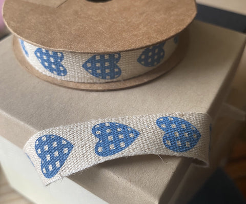 Natural Ribbon Blue Hearts